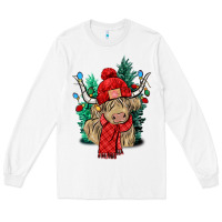 White Red Christmas long haired Cow Long Sleeve Tee - NancyCooperArtShop