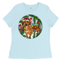 Baby Blue Dachshund Christmas Tree Ladies Tee - RanaPortraitStore