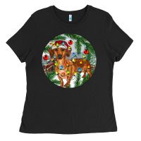 Black Dachshund Christmas Tree Ladies Tee - RanaPortraitStore