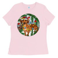 Bubblegum Pink Dachshund Christmas Tree Ladies Tee - RanaPortraitStore