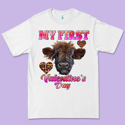 My First Valentine's Day Highland Calf Premium Tee Designed By Ranaportraitstore