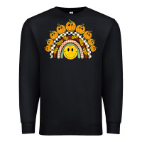 Black fall smiley face groovy rainbow Premium Sweatshirt - BarkalooDesign