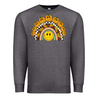 Charcoal Heather fall smiley face groovy rainbow Premium Sweatshirt - BarkalooDesign