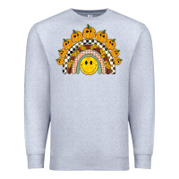 Heather Grey fall smiley face groovy rainbow Premium Sweatshirt - BarkalooDesign