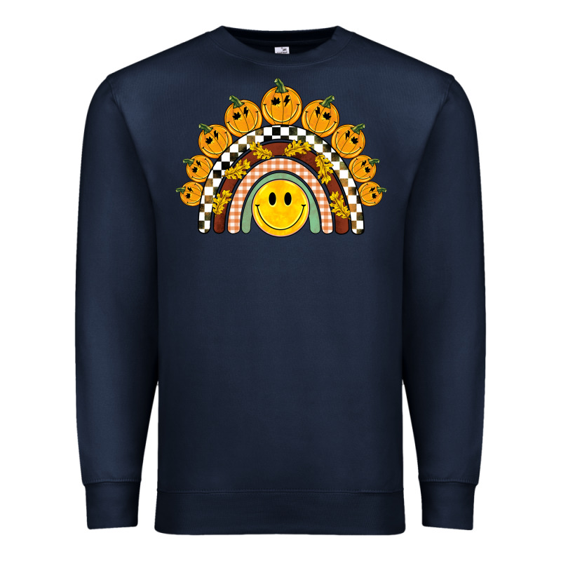 Fall Smiley Face Groovy Rainbow Premium Sweatshirt by BarkalooDesign | Teevron