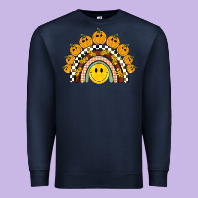 Fall Smiley Face Groovy Rainbow Premium Sweatshirt Designed By Barkaloodesign
