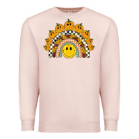 Pale Pink fall smiley face groovy rainbow Premium Sweatshirt - BarkalooDesign
