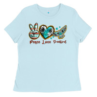 Baby Blue peace love freebird Ladies Tee - texasbilliewilder