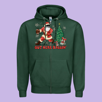 Out Here Ballin' Zipper Hoodie Designed By Maliassmallbusiness