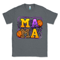 Charcoal Heather Purple and gold Basketball leopard frame Mama Classic Tee - LillyAllenDesigns