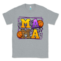 Heather Grey Purple and gold Basketball leopard frame Mama Classic Tee - LillyAllenDesigns