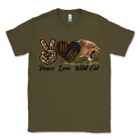 Army Green Peace Love Wild Cat Head Classic Tee - LillyAllenDesigns