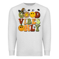 Oatmeal Heather halloween good vibes only Premium Sweatshirt - BarkalooDesign