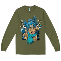Army Green Winter long haired Cow Long Sleeve Tee - NancyCooperArtShop
