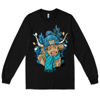 Black Winter long haired Cow Long Sleeve Tee - NancyCooperArtShop