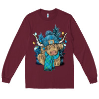 Burgundy Winter long haired Cow Long Sleeve Tee - NancyCooperArtShop