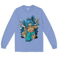 Colony Blue Winter long haired Cow Long Sleeve Tee - NancyCooperArtShop