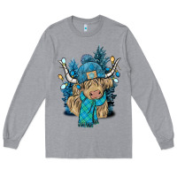 Heather Grey Winter long haired Cow Long Sleeve Tee - NancyCooperArtShop