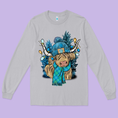 Winter Long Haired Cow Long Sleeve Tee Designed By Nancycooperartshop