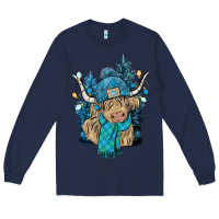 Navy Winter long haired Cow Long Sleeve Tee - NancyCooperArtShop