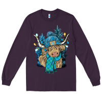 Plum Winter long haired Cow Long Sleeve Tee - NancyCooperArtShop
