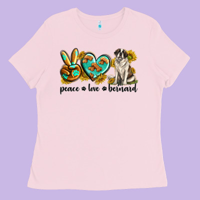 Peace Love St. Bernard Ladies Tee Designed By Texasbilliewilder