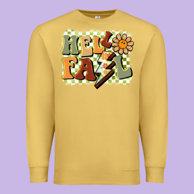 Groovy Hello Fall Premium Sweatshirt Designed By Barkaloodesign