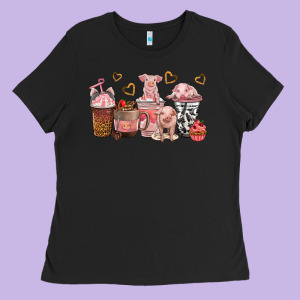 Pigs Coffee Cups Ladies Tee Designed By Texasbilliewilder
