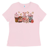 Bubblegum Pink pigs coffee cups Ladies Tee - texasbilliewilder