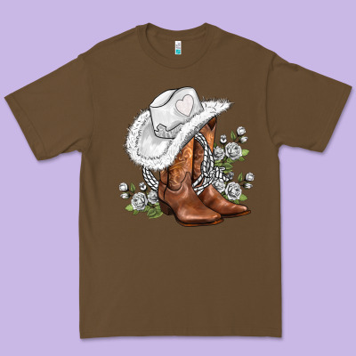White  Cowgirl  And Roses Premium Tee Designed By Adodesignshop