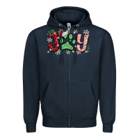 Navy joy with dog paw Zipper Hoodie - MaliasSmallBusiness