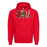 Red joy with dog paw Zipper Hoodie - MaliasSmallBusiness