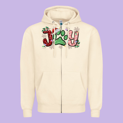 Joy With Dog Paw Zipper Hoodie Designed By Maliassmallbusiness