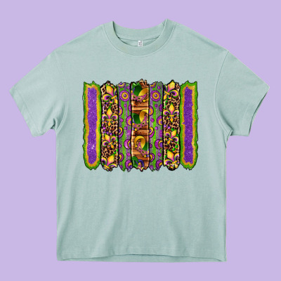 Mardi Gras Fleur De Lis Mask Leopard Glitter  Brushstrokes Heavy Core Tee Designed By Artiststas