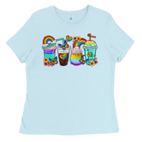 Baby Blue rainbow coffee cups Ladies Tee - texasbilliewilder