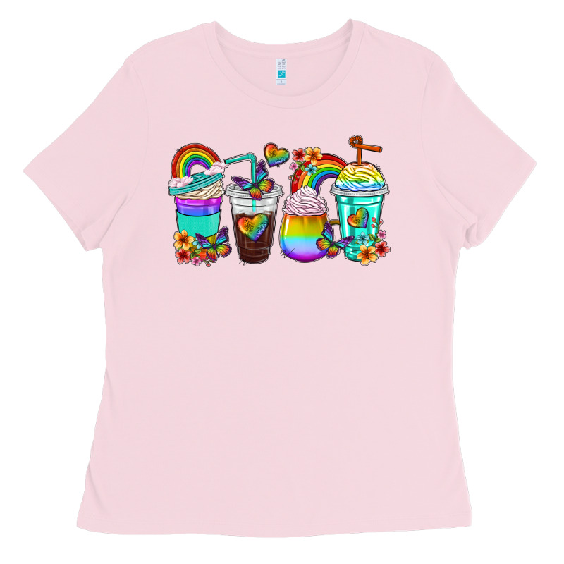 Rainbow Coffee Cups Ladies Tee by texasbilliewilder | Teevron