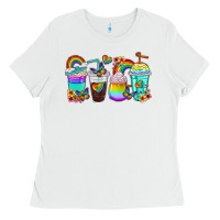 White rainbow coffee cups Ladies Tee - texasbilliewilder