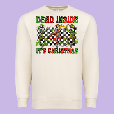 Dead Inside But It's Christmas Dancing Skeletons Premium Sweatshirt Designed By Barkaloodesign