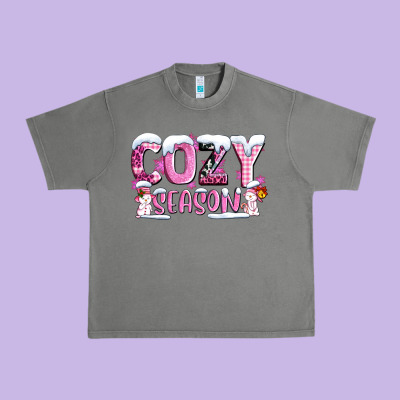Pink Cozy Season With Snowman Ado Urban Heavy Tee Designed By Adodesignshop