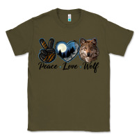 Army Green peace love wolf head Classic Tee - LillyAllenDesigns