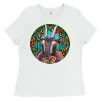 White Dark Goat Christmas Ladies Tee - RanaPortraitStore