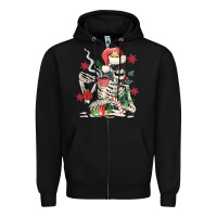 Black skeleton santa Zipper Hoodie - MaliasSmallBusiness