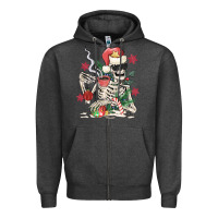 Charcoal Heather skeleton santa Zipper Hoodie - MaliasSmallBusiness