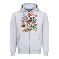 Heather Grey skeleton santa Zipper Hoodie - MaliasSmallBusiness