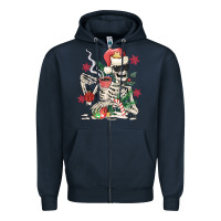 Navy skeleton santa Zipper Hoodie - MaliasSmallBusiness