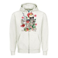 Oatmeal Heather skeleton santa Zipper Hoodie - MaliasSmallBusiness