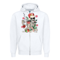 White skeleton santa Zipper Hoodie - MaliasSmallBusiness