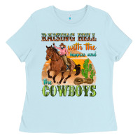 Baby Blue raising hell with the hippies and the cowboys Ladies Tee - texasbilliewilder