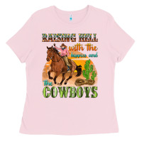 Bubblegum Pink raising hell with the hippies and the cowboys Ladies Tee - texasbilliewilder