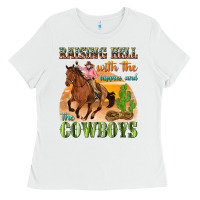 White raising hell with the hippies and the cowboys Ladies Tee - texasbilliewilder